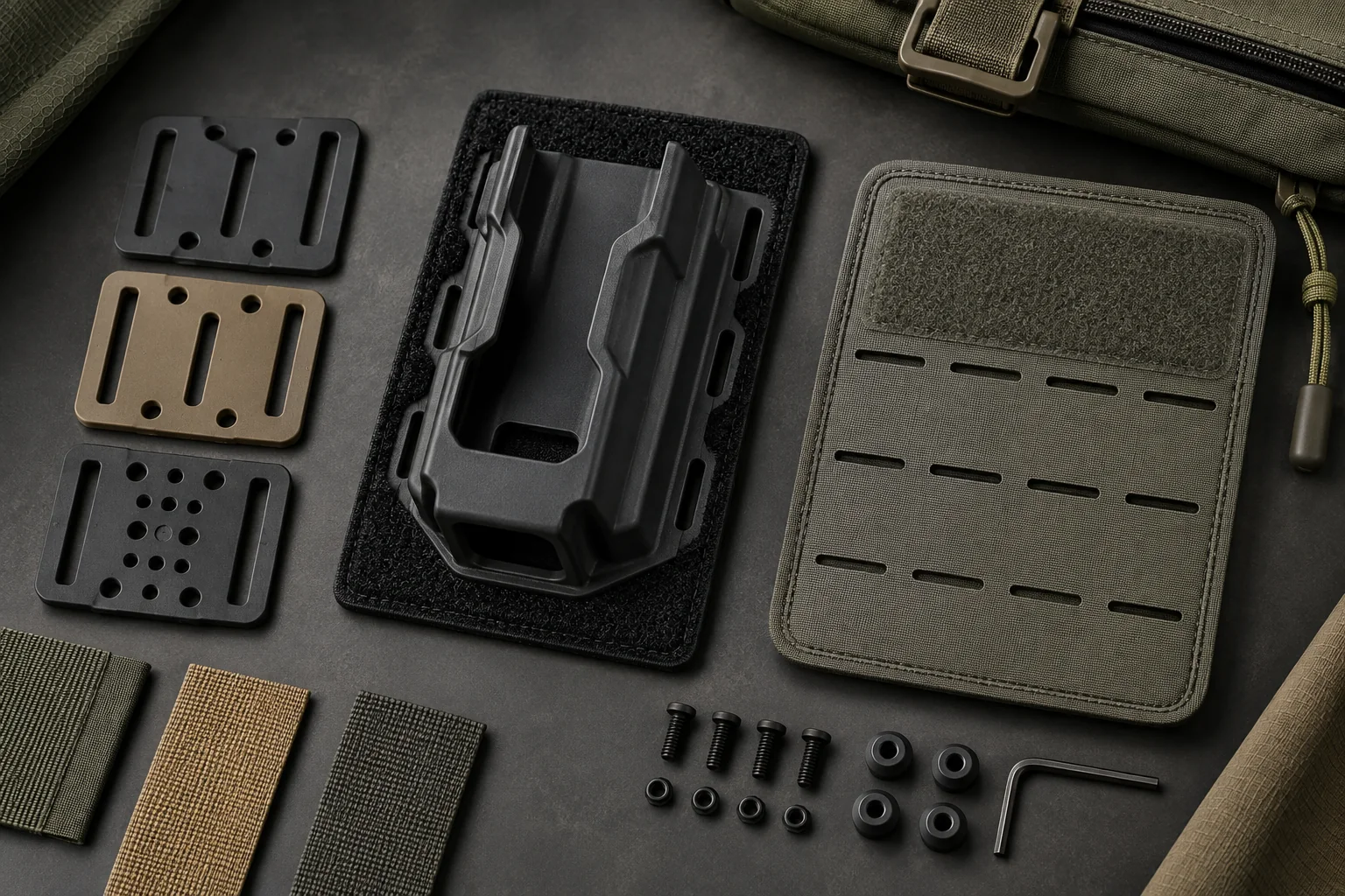 Hook-and-Loop Backed Kydex Mounts for Bags and Panels